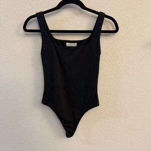 Babaton Black Bodysuit with Thick Straps and Scoop Neckline